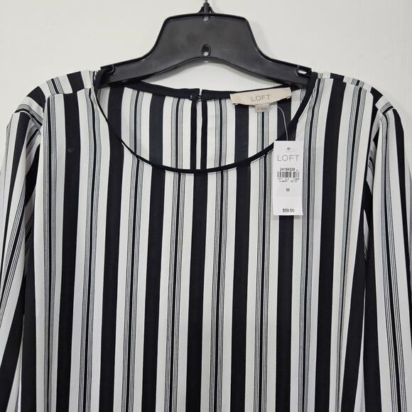 NWT LOFT Flowy Striped Bell Sleeve Blouse Top Size Medium Black/White Womens - Picture 5 of 9